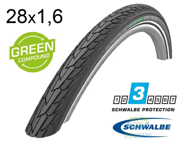 Покришка 28X1.60 700X40C (42-622) Schwalbe Road Cruiser K-Guard Active B/B+RT  Hs484 Green, 50 EPI