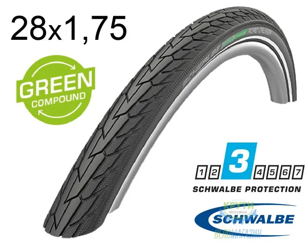 Покришка 28X1.75 (47-622) Schwalbe Road Cruiser K-Guard Active B/B+RT  Hs484 Green 50 EPI