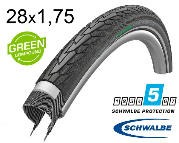 Покрышка 28X1.75 (47-622) Schwalbe Road Cruiser Plus Punctureguard, Twinskin B/B+RT  Hs484 Green 50 EPI