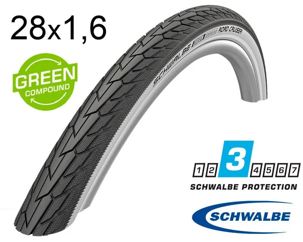 Покрышка 28X1.60 700X40C (42-622) Schwalbe Road Cruiser K-Guard, Twinskin B/W Hs484 Green 50 EPI