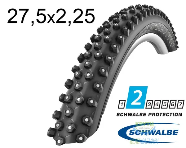 Покрышка 27.5X2.25 650B (57-584) Schwalbe Ice Spiker Pro Evo, Liteskin, Evolutoin Folding B/B-Sk Hs379 (378 Alu Studs) Wic 67 EPI Ek