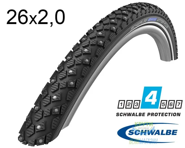 Покрышка 26X2.00 (50X559) Schwalbe Marathon Winter Hs396 Raceguard B/B+RT  (200 Studs) Wic 67 EPI