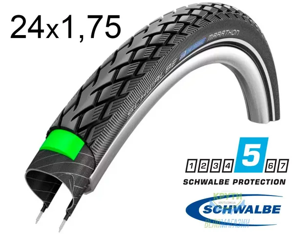 Покришка 24X1.75 (47-507) Schwalbe Marathon Hs420 Greenguard B/B+RT  Ec 67 EPI