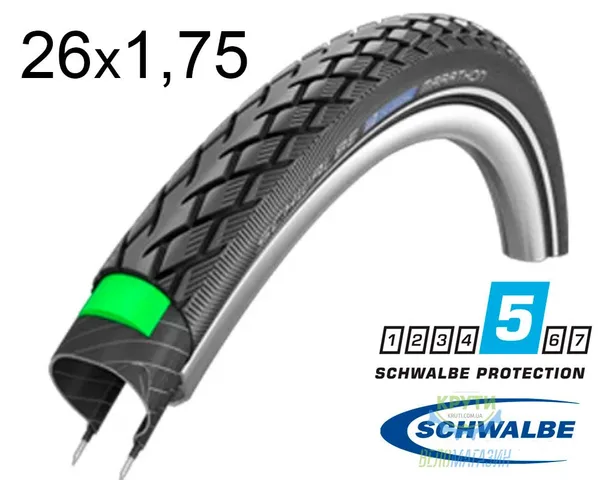 Покрышка 26X1.75 (47-559) Schwalbe Marathon Hs420 Green Guard B+RT  Ec, 67 EPI 31B