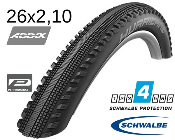 Покрышка 26X2.10 (54-559) Schwalbe Hurricane Performance, Raceguard B/B-Sk+RT  Hs499 Addix 67 EPI B