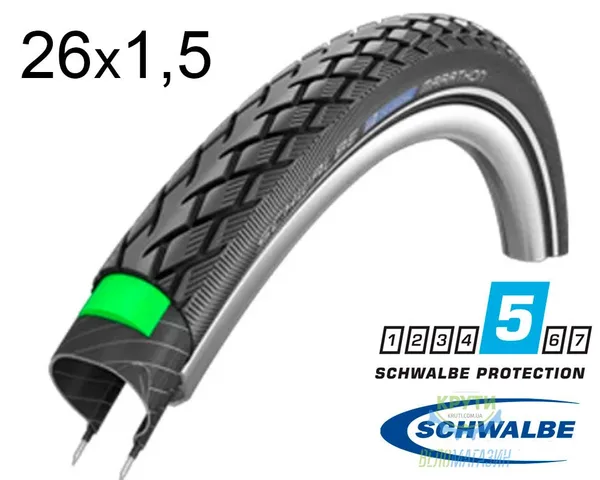 Покрышка 26X1.50 (40-559) Schwalbe Marathon Hs420 Green Guard B+RT  Ec, 67 EPI