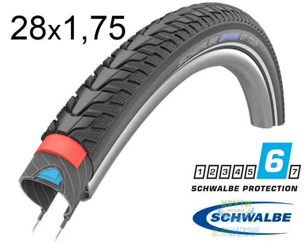 Покрышка 28X1.75 (47-622) Schwalbe Marathon Gt Tour Perf Dualguard Twinskin B/B+RT  Hs485 Ec, 67 EPI 33B
