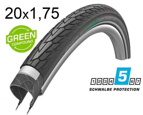Покрышка 20X1.75 (47-406) Schwalbe Road Cruiser Plus Punctureguard, Twinskin B/B+RT  Hs484 Green 50 EPI