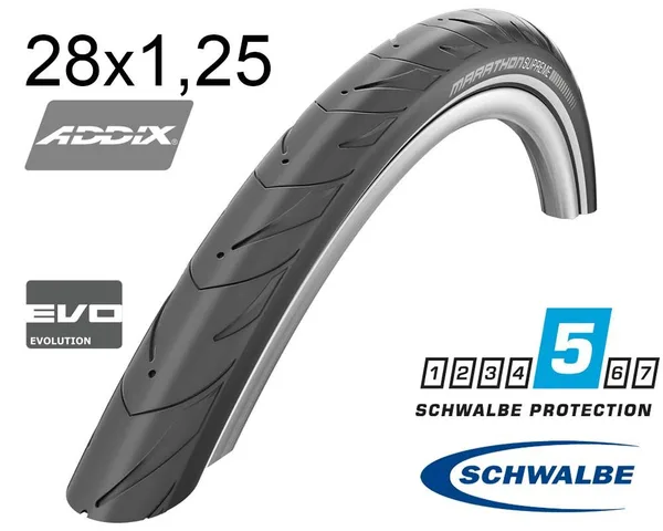 Покришка 28X1.25 700X32C (32-622) Schwalbe Marathon Supreme V-Guard, Folding, B/B-Sk+RT  Hs469 Osc 67 EPI