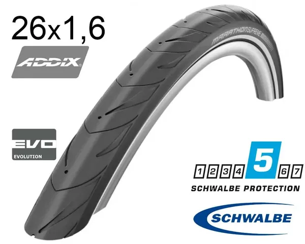 Покрышка 26X1.60 (42-559) Schwalbe Marathon Supreme V-Guard, Folding, B/B-Sk+RT  Hs469 Osc 67 EPI