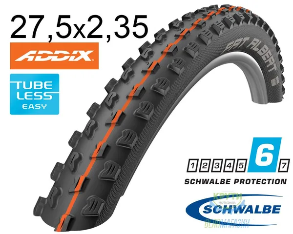 Покрышка 27.5X2.35 650B (60-584) Schwalbe Fat Albert Front Snakeskin Tl-Easy Evolutoin Folding B/B-Sk Hs477 Addix Soft, 67 EPI Ek