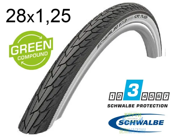 Покрышка 28X1.25 (32-622) 700X32C Schwalbe Road Cruiser K-Guard Active B/W Hs484 Green 50 EPI